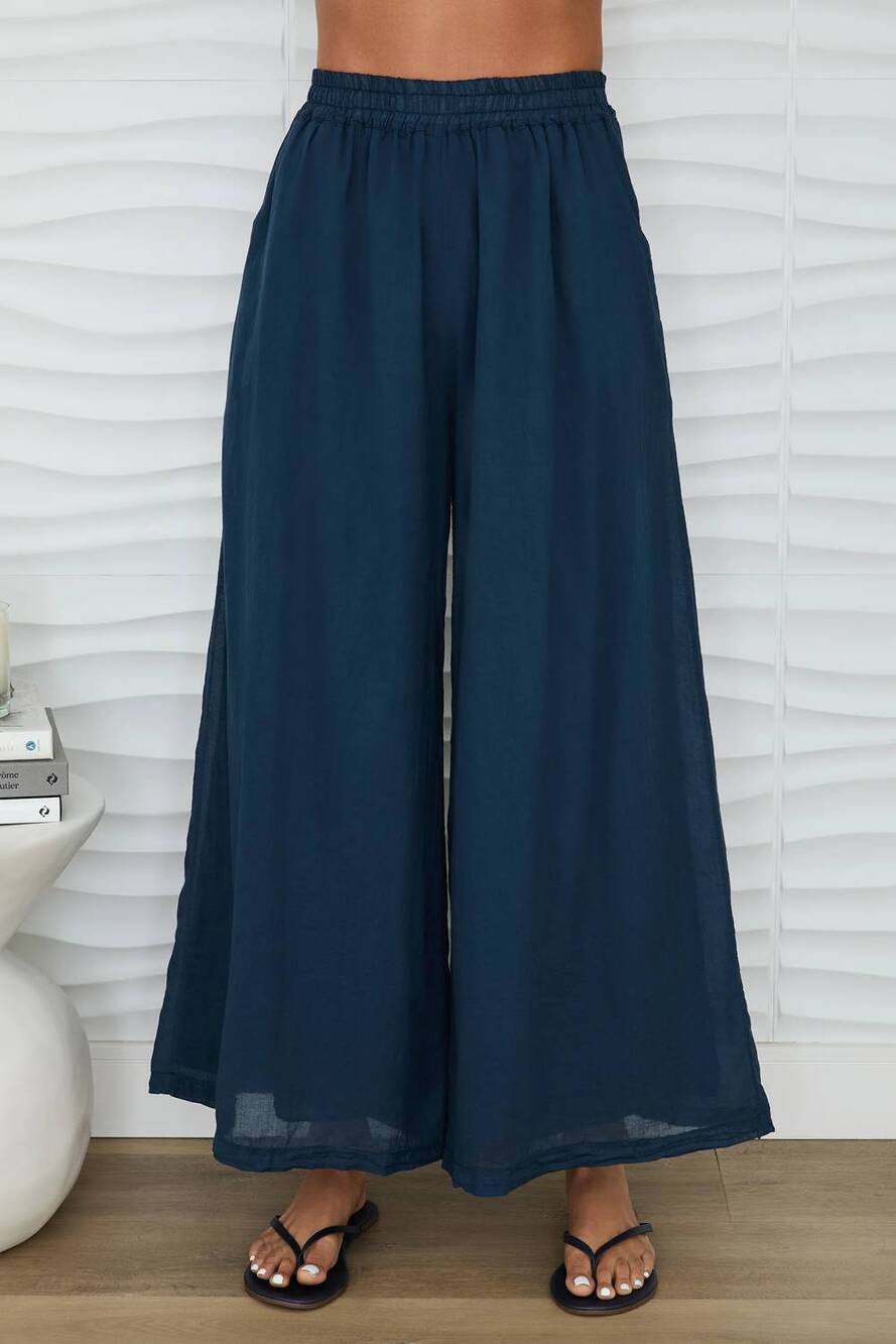 NEW MILIO MILANO wide leg cotton palazzo pants in navy
